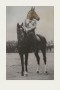 Druck einer Photographie eines Mannes auf Pferd mit übermaltem Pferdekopf Tier Portrait