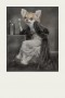 Druck einer Photographie einer sitzenden feinen Dame mit übermaltem Chihuahua Hund Tier Portrait