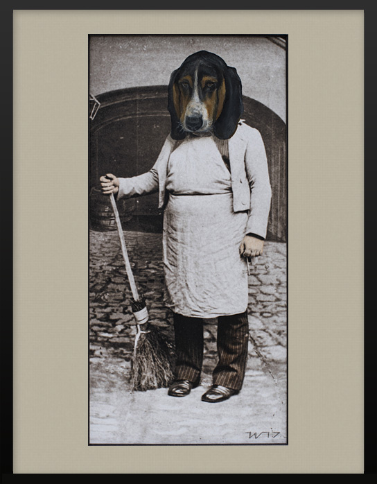Photographie eines Herrn mit Basset Hund Tier Portrait