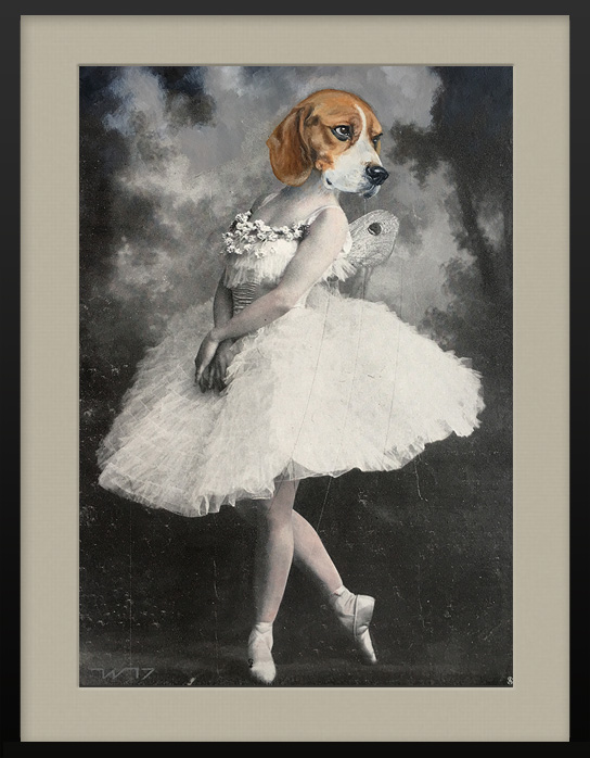 Photographie einer Ballerina mit Beagle Hund Tier Portrait