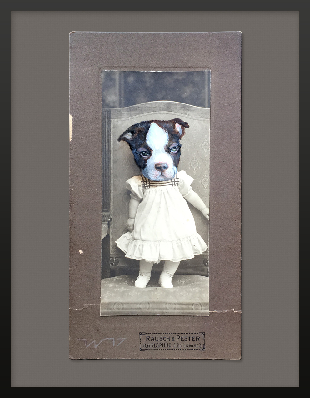 Photographie eines Mädchens mit englische Bulldogge Hund Tier Portrait